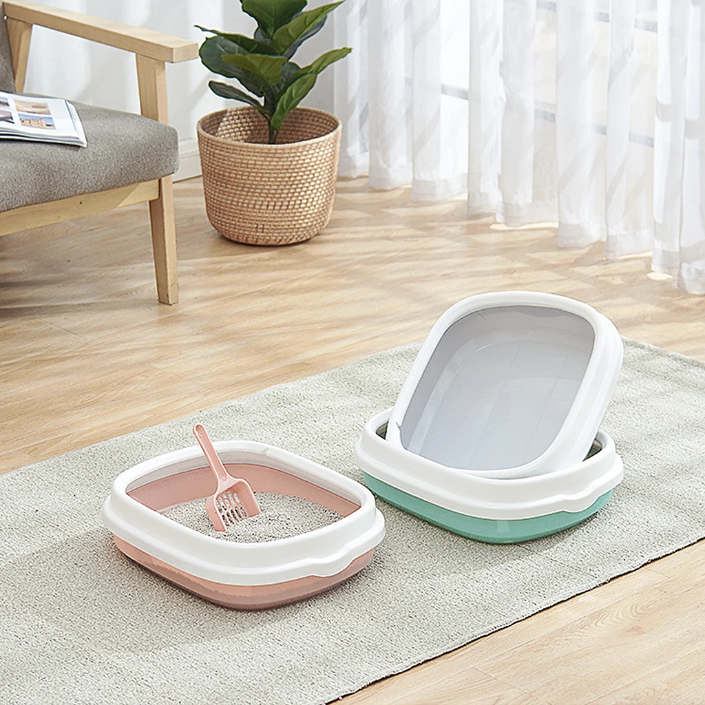 Durable cat litter tray, semi-closed Cat Litter Box Toilet, Hooded Kitten Litter Tray Litter Pan with Removable Rim