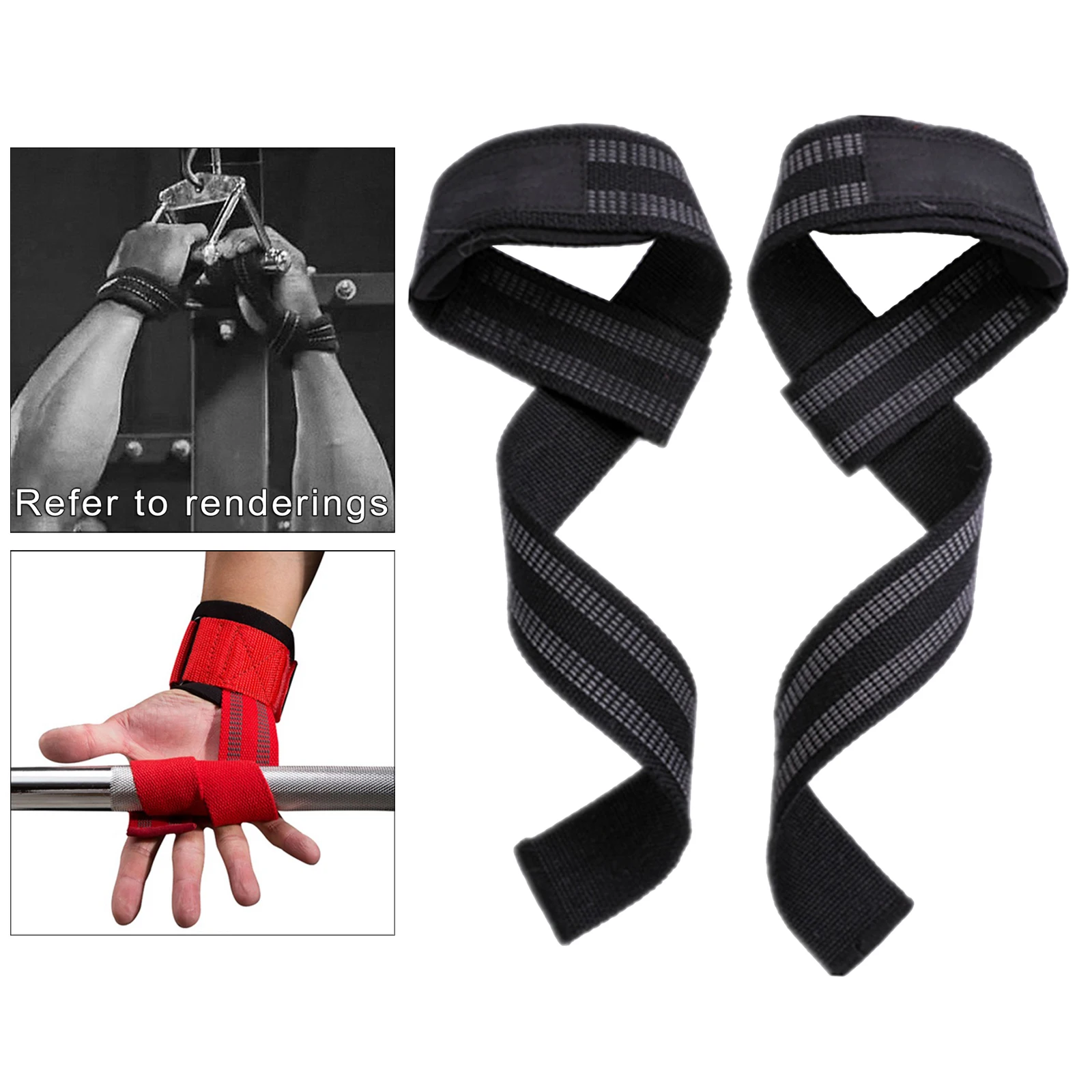 1Pair Weight Lifting Straps Durable Padded Wrist Support Wraps Powerlifting Strength Deadlift Home Gym Adjustable Unisex