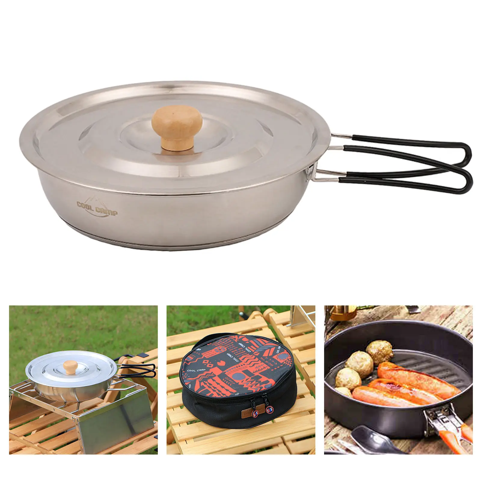 Ultralight Camping Frying Pan with Folding Handle Stainless Steel Frypan Skillet Griddle for Backpacking Barbecue