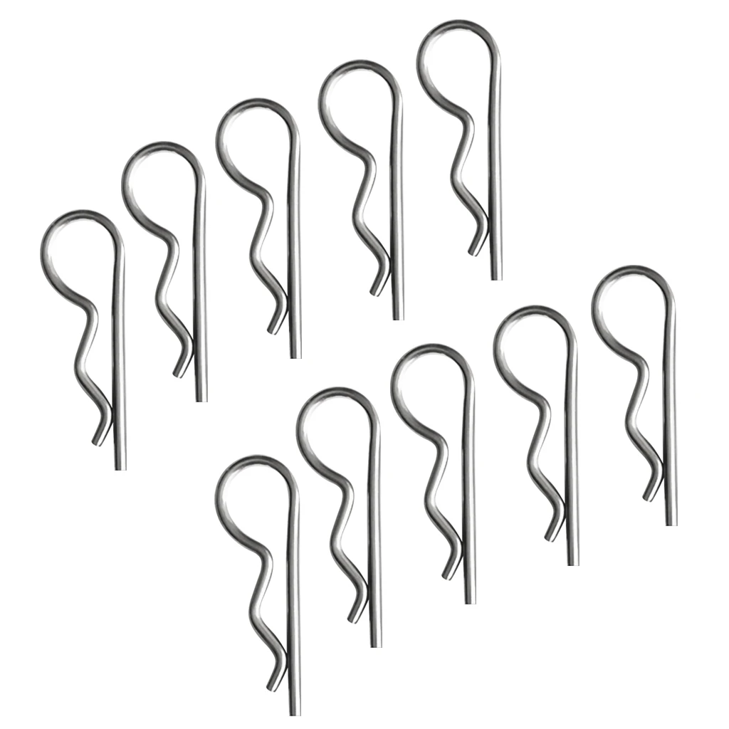 10Pcs Stainless Steel R Clips Retaining Spring Cotter Pin 1.2x22mm, 1.6x32mm, 1.8x37mm, 2x42mm, 2.5x60mm, 3x50mm, 3x65mm