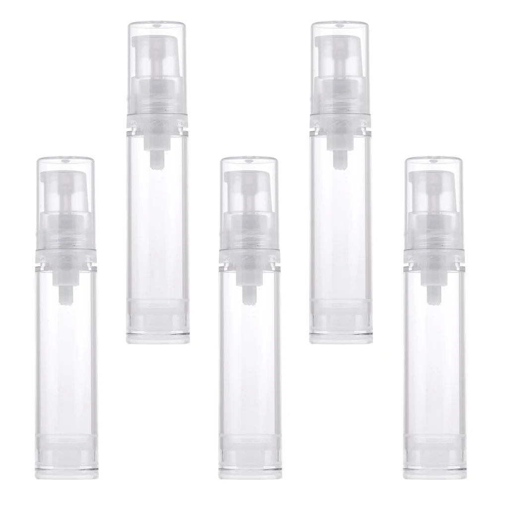 Portable Airless Bottle Cosmetic Treatment Pump Travel Empty Clear 10ml 5Pcs