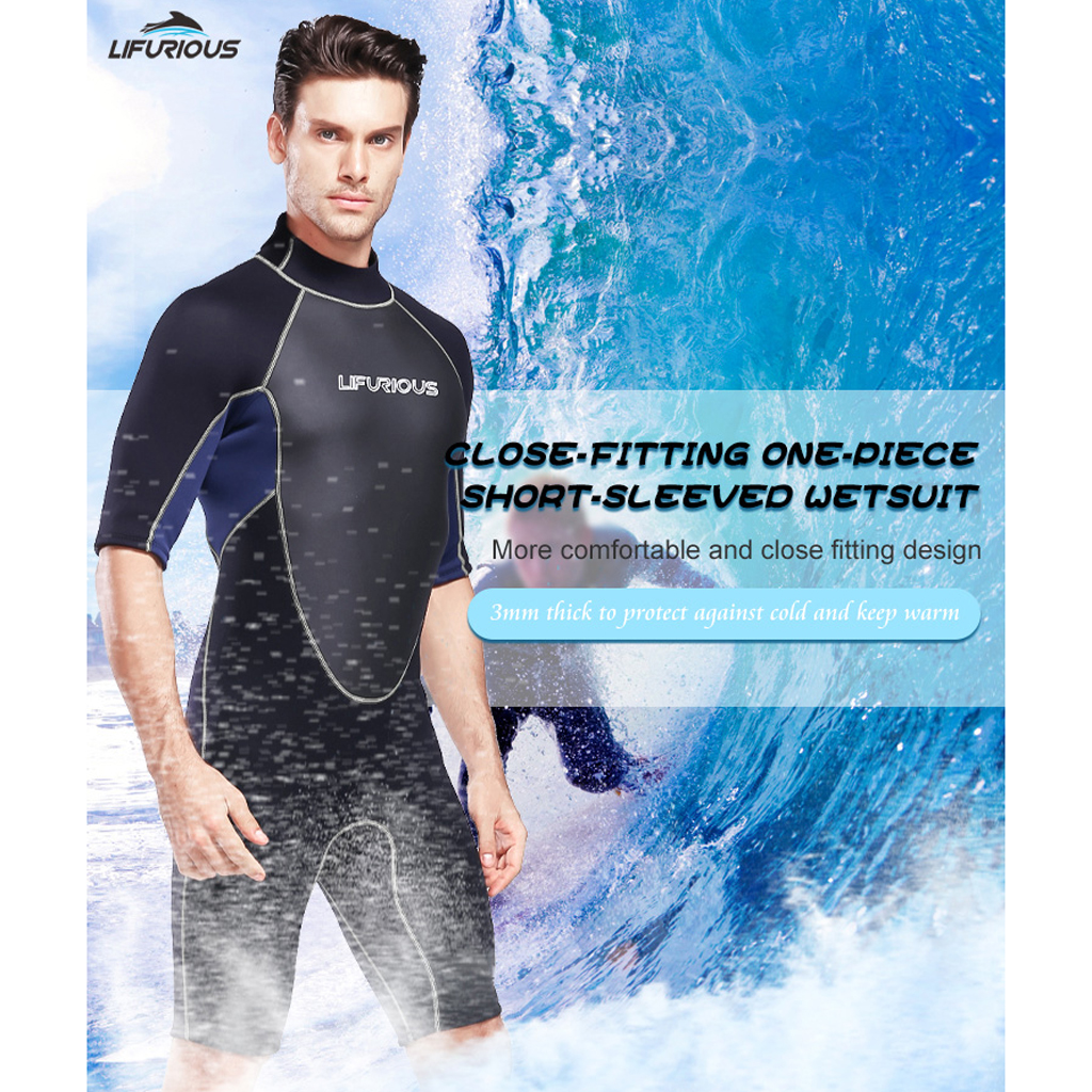 Mens 3mm Neoprene Wetsuit Full Body One-Piece Design Diving Suit Back Zip Wetsuit for Diving Snorkeling Surfing Swimming