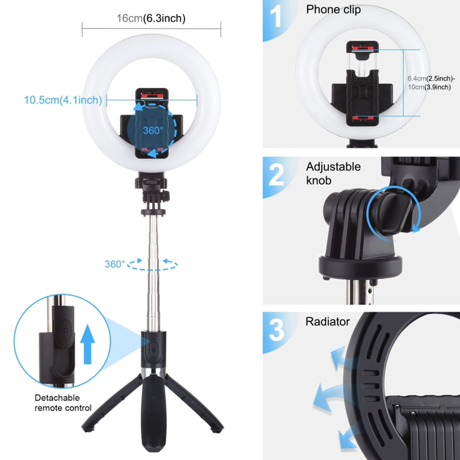 Selfie Stick Tripod with Fill Light, Bluetooth Selfie Sticks Compatible for  11/11Pro/XS/XS Max