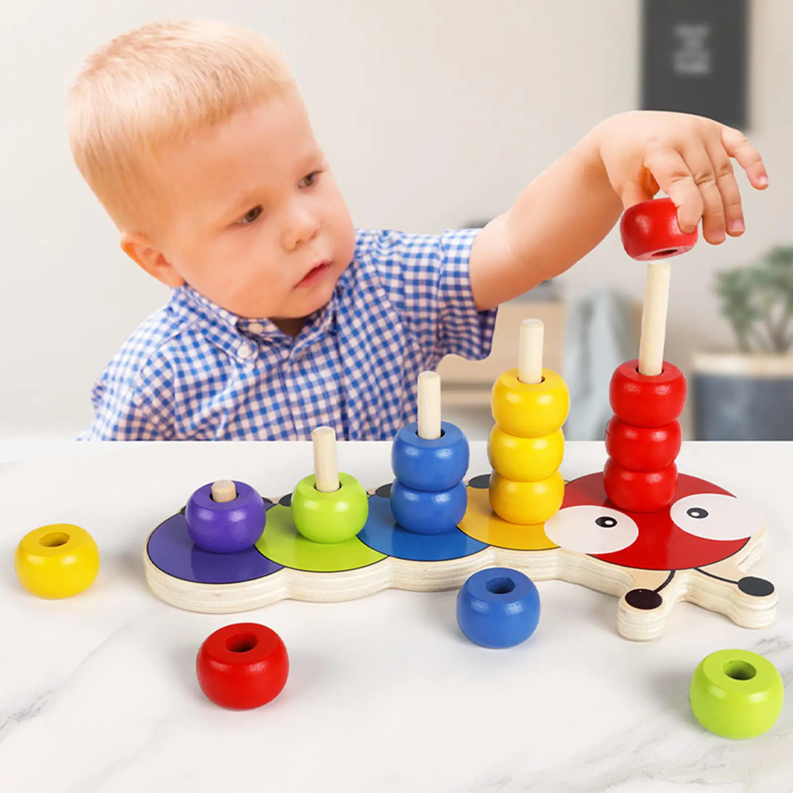 Kids Building Blocks Count Beads Toys, Montessori Column Beaded Stacking Game, Wood Educational Plaything, Babies Teaching Aids