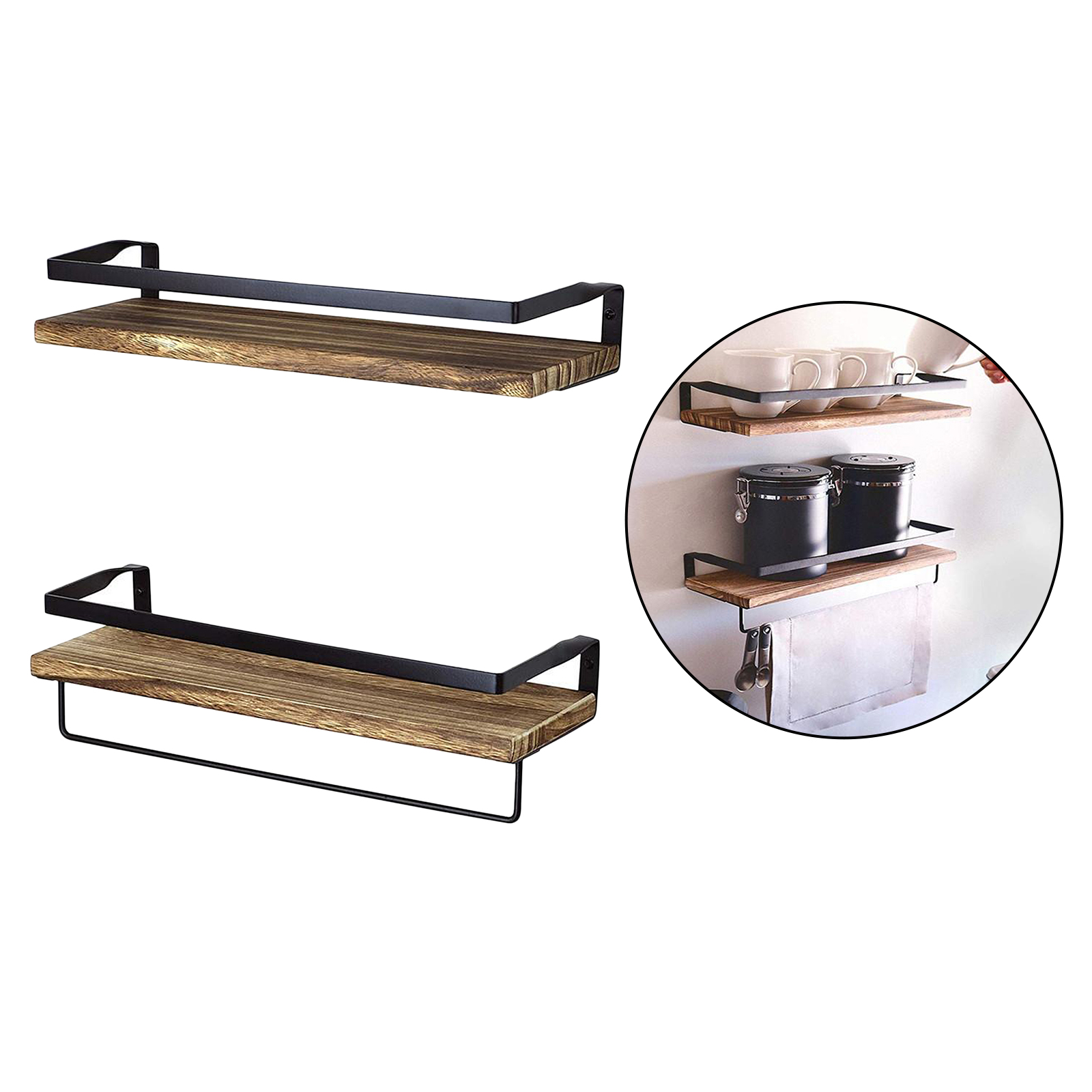 Wood Wall Storage Shelves Set of 2, Kitchen Bathroom Decorative Floating Shelves Wall Mounted, Bedroom Living Room Display Rack