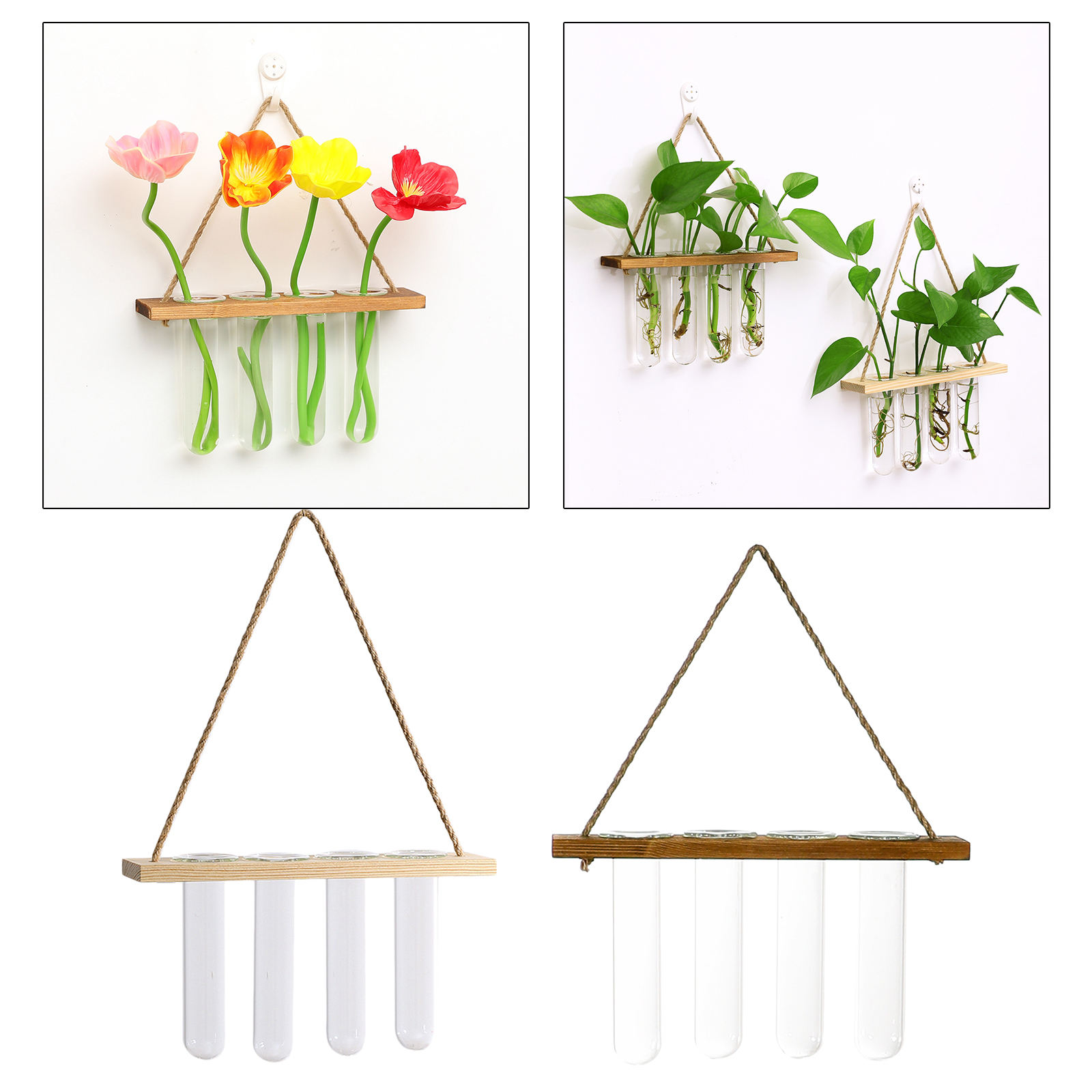 ing Clear Glass Tube Vases Planter Terrarium with Wooden er for Greenery Hydroponic Plant
