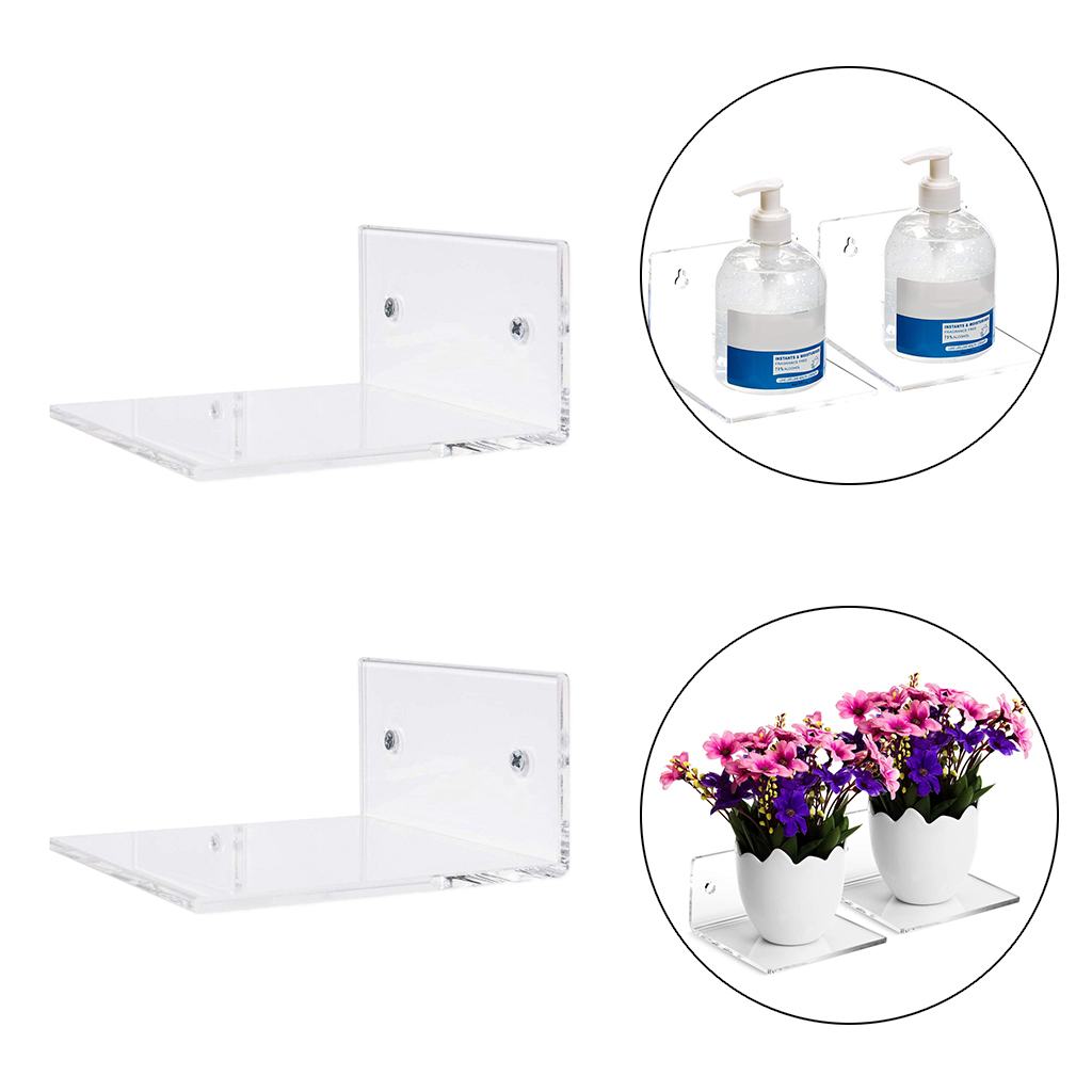 2x Bathroom Small 10cm Clear Acrylic Floating Wall Shelves Organizer Durable