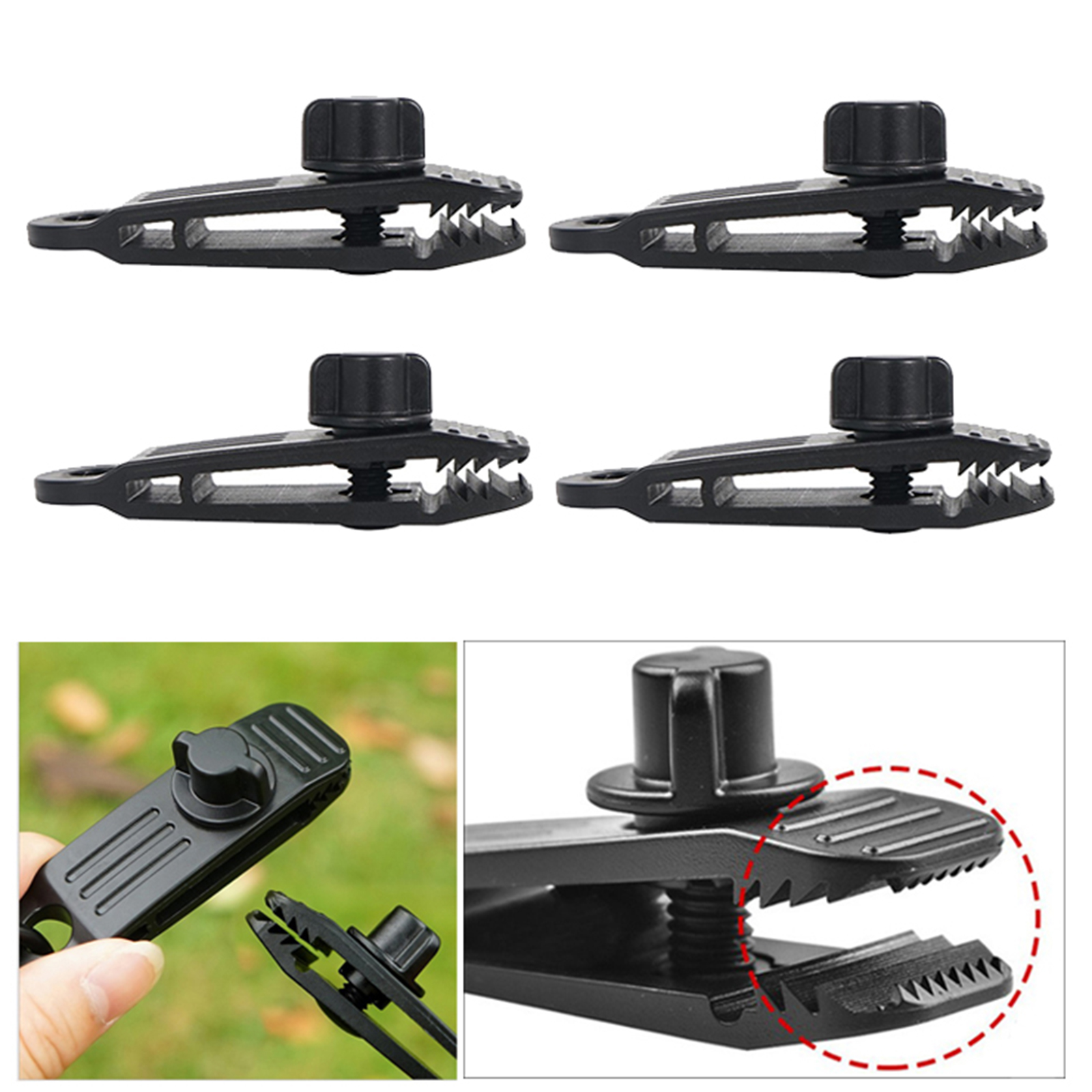 4pcs Nylon Tarp Clips Heavy-Duty Sliding-Lock Grip Clamps For Awnings Marine