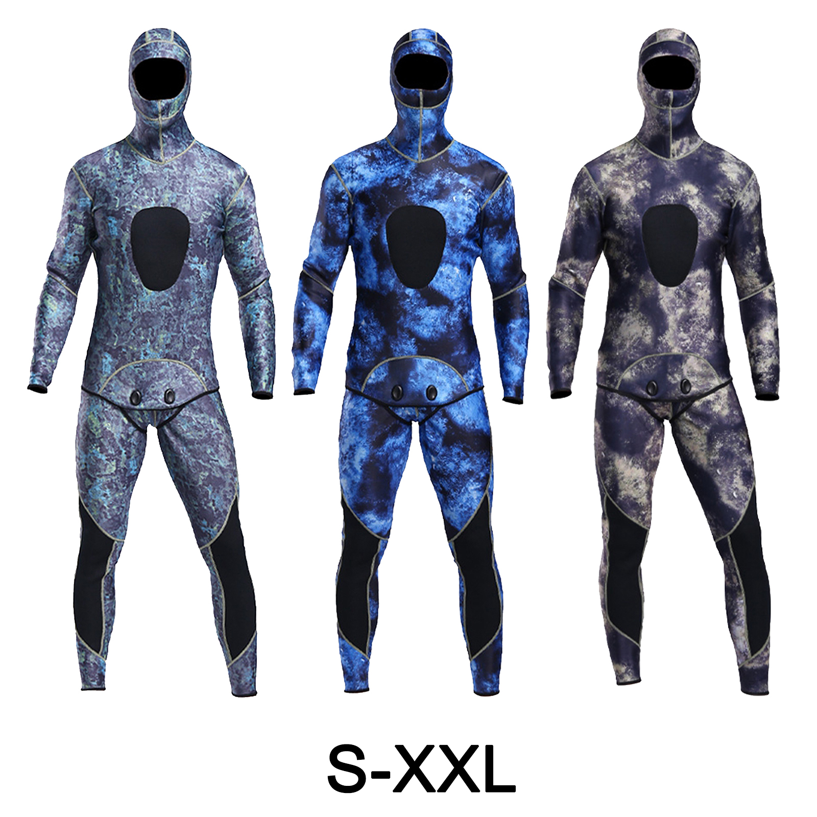 Wetsuits Mens 3MM Thermal Neoprene Scuba Diving 2-Piece Hooded Scuba Diving Suit Skin Spearfishing Full Body Covered Jumpsuit