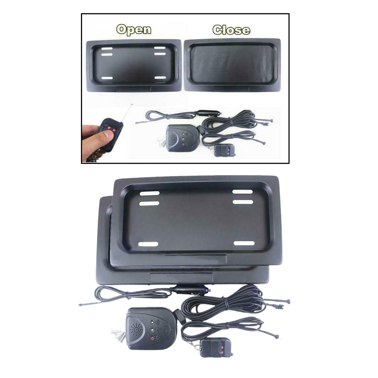 Front&Rear Remote USA Auto License Plate Frame Roller Curtain Kit for Car Shows