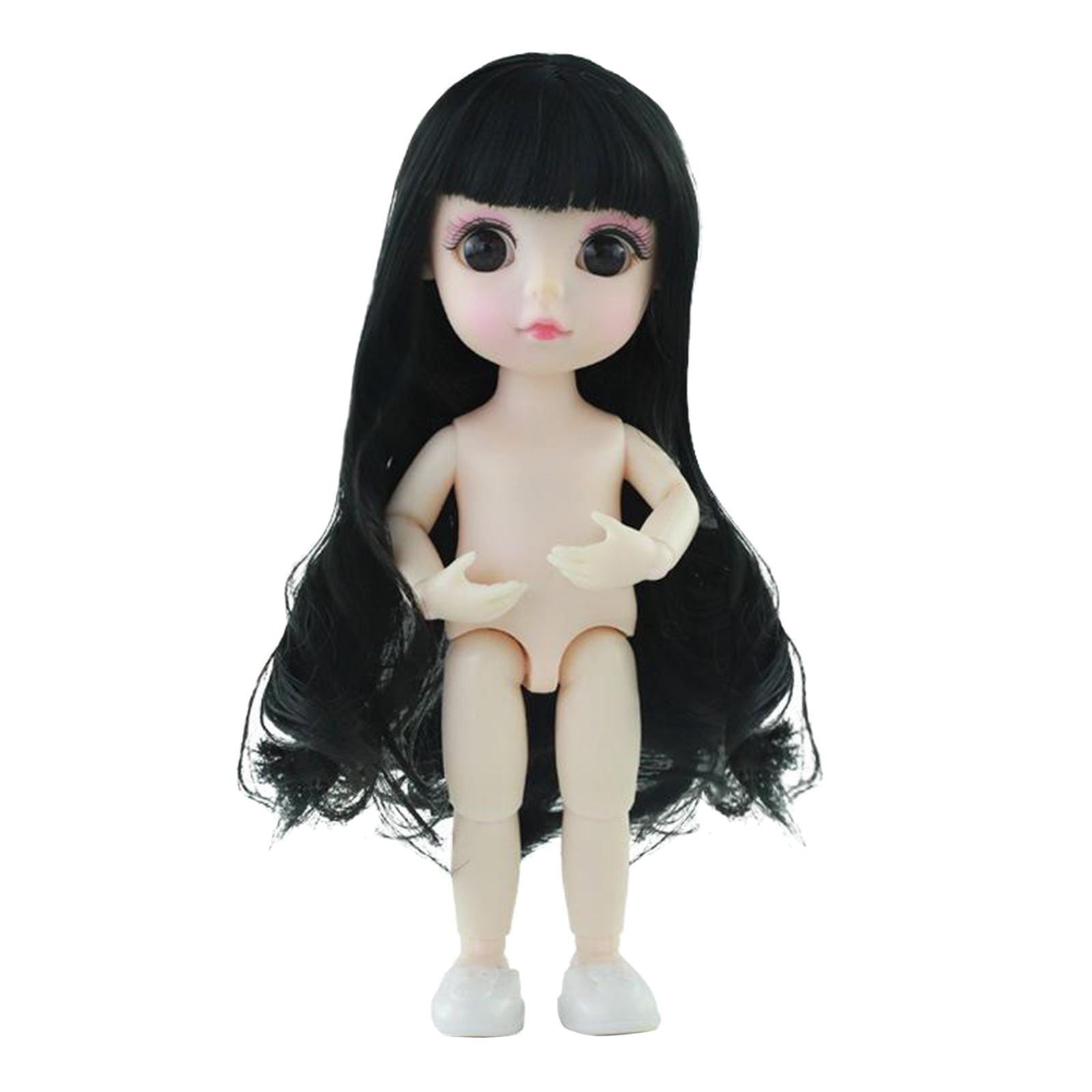 Flexible 16cm 13 Jointed 1/12 Mini Girl Doll Naked Body with Hair for DIY BJD Dolls Accessories