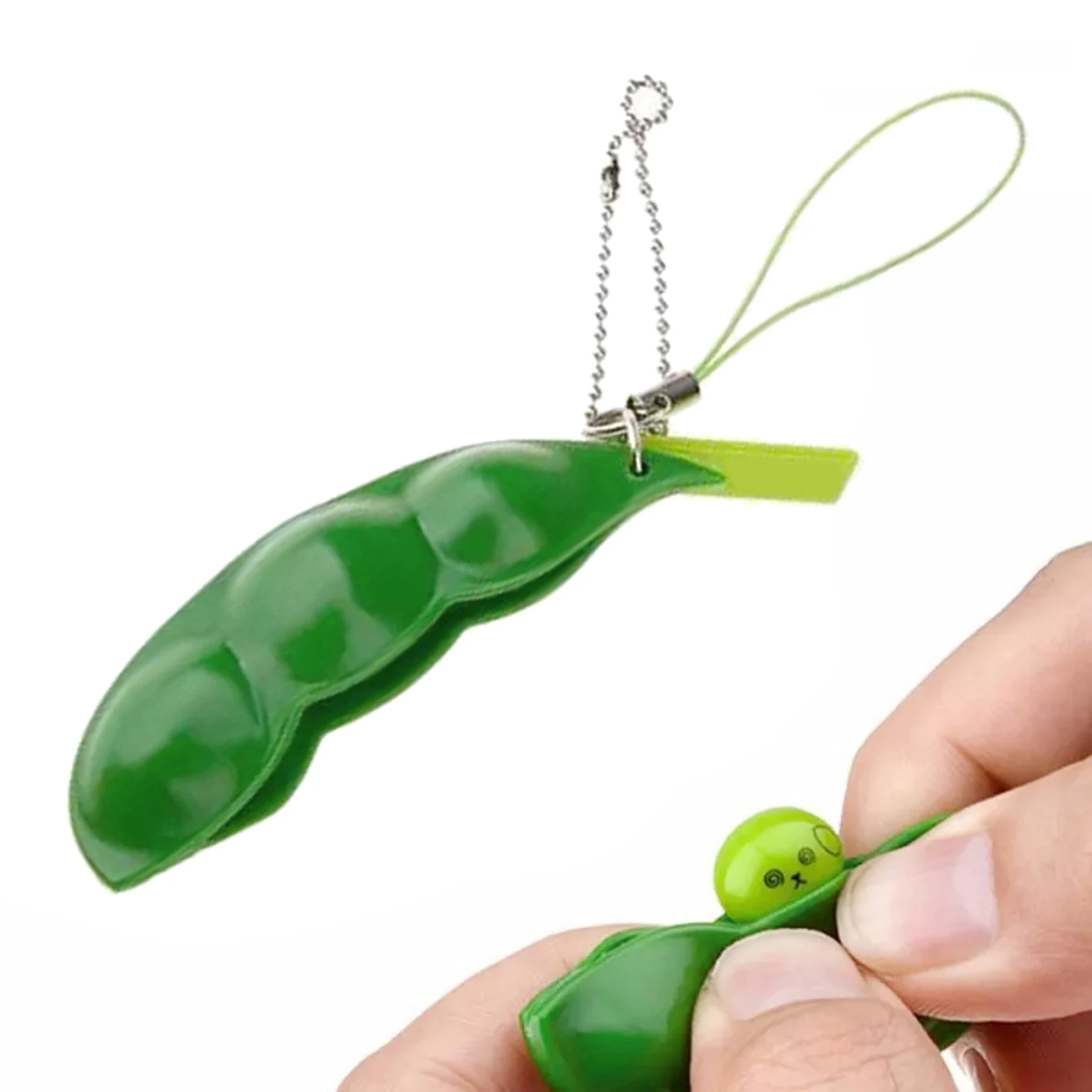 Stress Relief Pea Bean Squeeze Schlüsselring Anti Angst Pod Key-Ring Spielzeug 