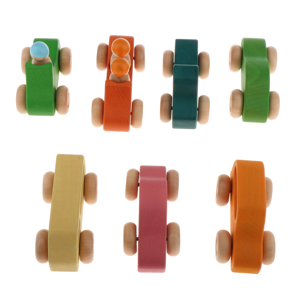 7x Mini Wood Wooden Toys Lovely Vehicle Car Wooden Toys for Toddler Girls