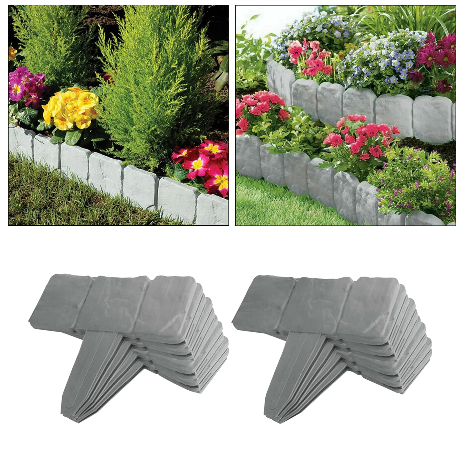 10pcs Dark Grey Garden Border Decorative Flower Bed Edging Fence Stone-Style 10 Pieces Outdoor Lawn Stakes Grass Enclosure DIY