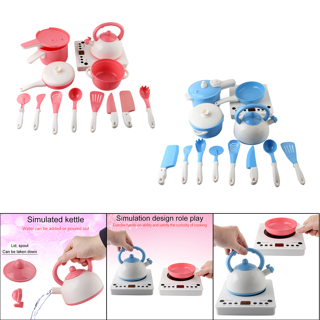 13x Kids Pretend Cooking Kit Cookware Pots and Pans Playset Learning Gift