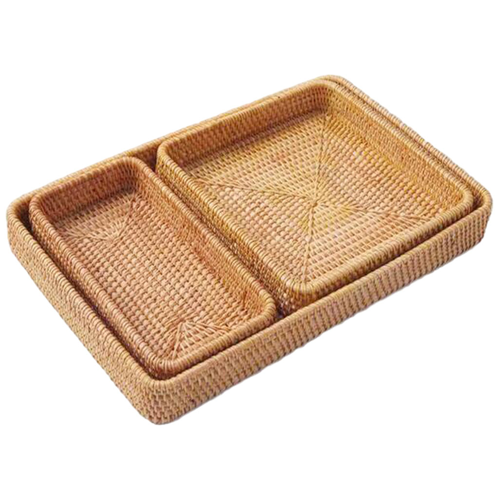Rattan Serving Tray Home Decorative with Handles Rattan Bread Basket for dinner Snack Lap &Couch Patio