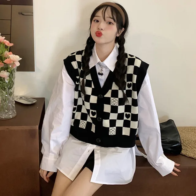 Live Your Life Checkered Sweater Vest