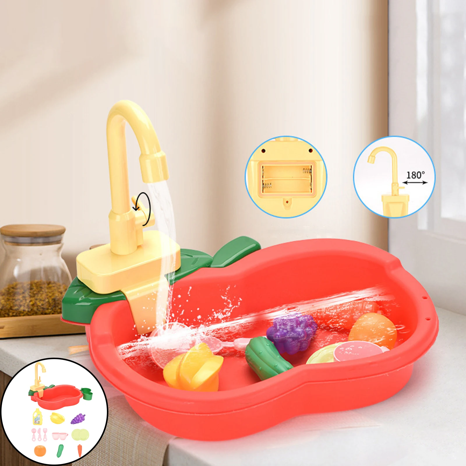 Simulated Play Sink Toys and Working Faucet Kitchenware Educational Role Playing Games for Kids Gifts