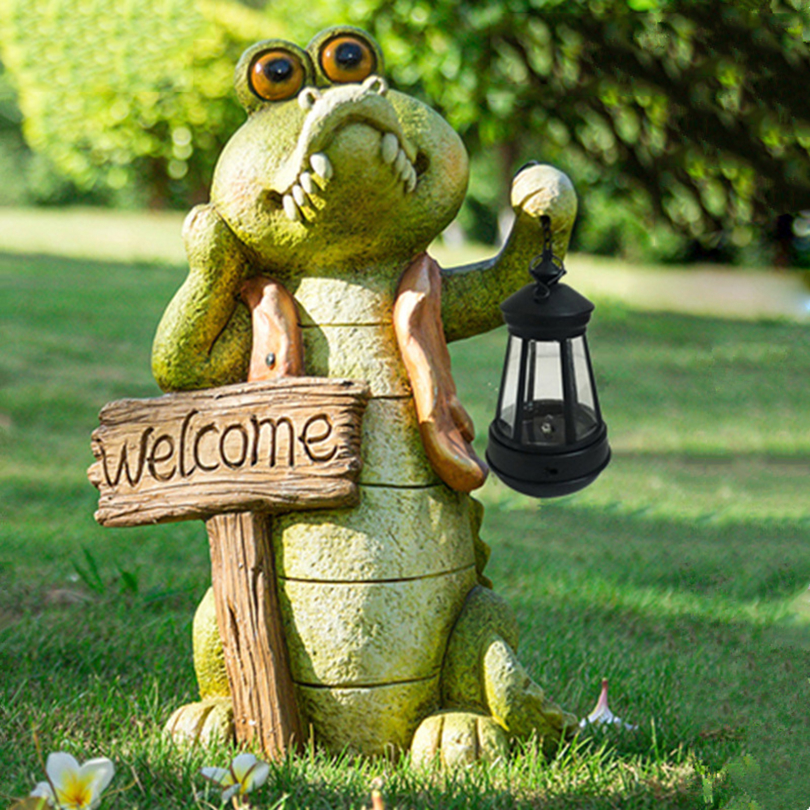 Alligator Solar Lamp Garden Crocodile Cayman Figurine Patio Decoration