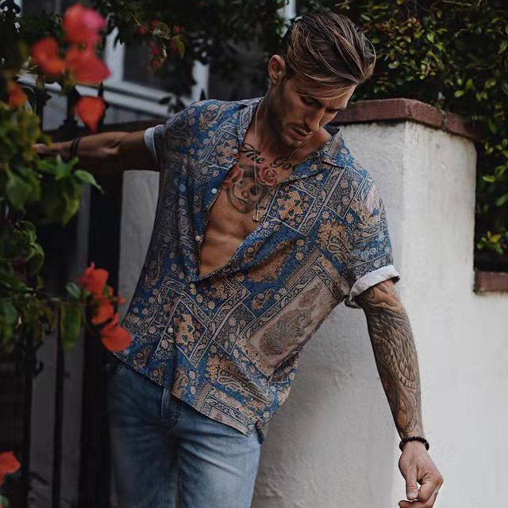Fashion Shirts Casual Lapel Print 
