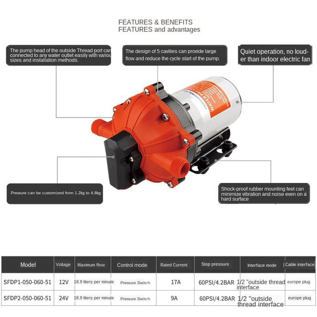 24V 60psi 55-Series Diaphragm Water Pressure Pump Boat Accessories for Caravan/RV/Marine