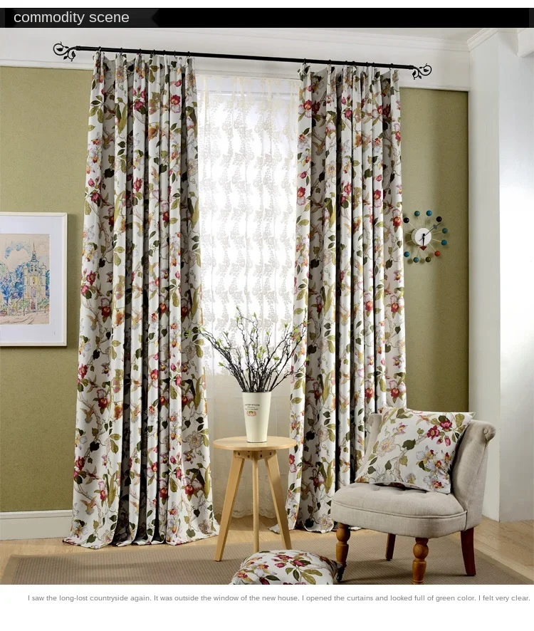 American High-end Flower Rice White Printing Blackout Curtains for Living Room Bedroom Dining Room Balcony Decoration