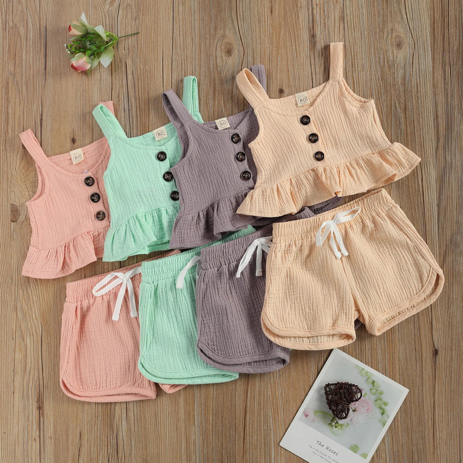 newborn baby clothes set girl Infant Baby Girls Casual Two-piece Solid Clothes Set Solid Color Off-the-shoulder Tops + Shorts, Green/ Purple/ Pink/ Nude 6M-4T baby suit