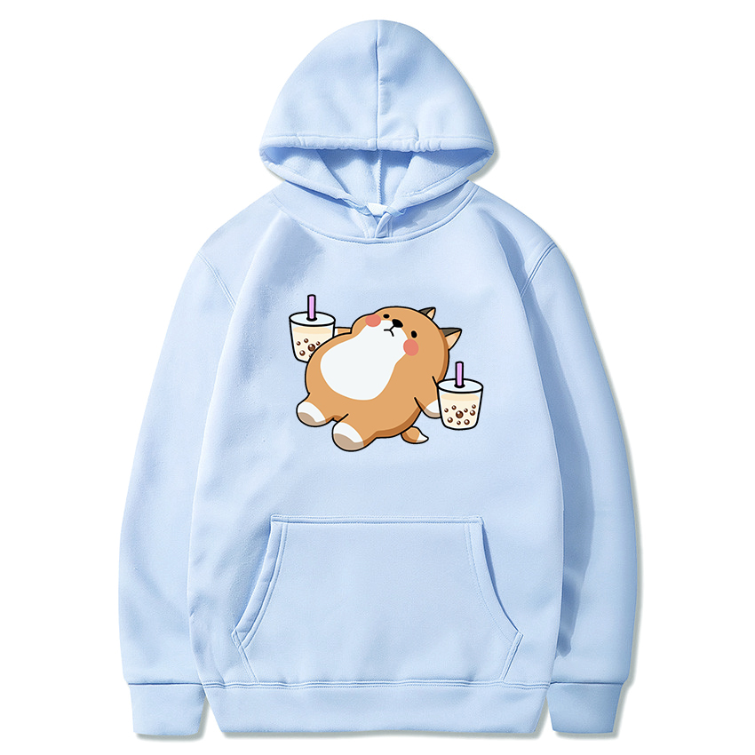 Bubble Tea Kawaii Dog Print Hoodies Leite