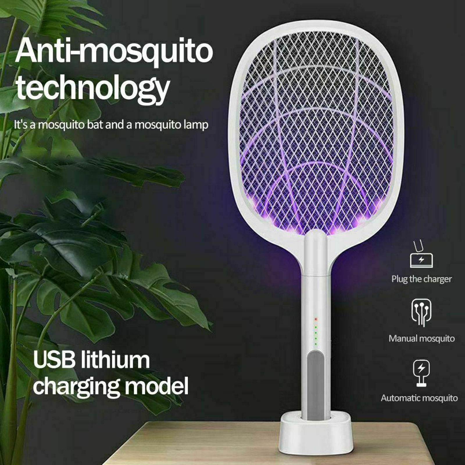 Electric Mosquito Killer LED Lamp USB 1200mAh Rechargeable Bug Zapper Summer Fly Swatter Trap Home Bug Insect Racket