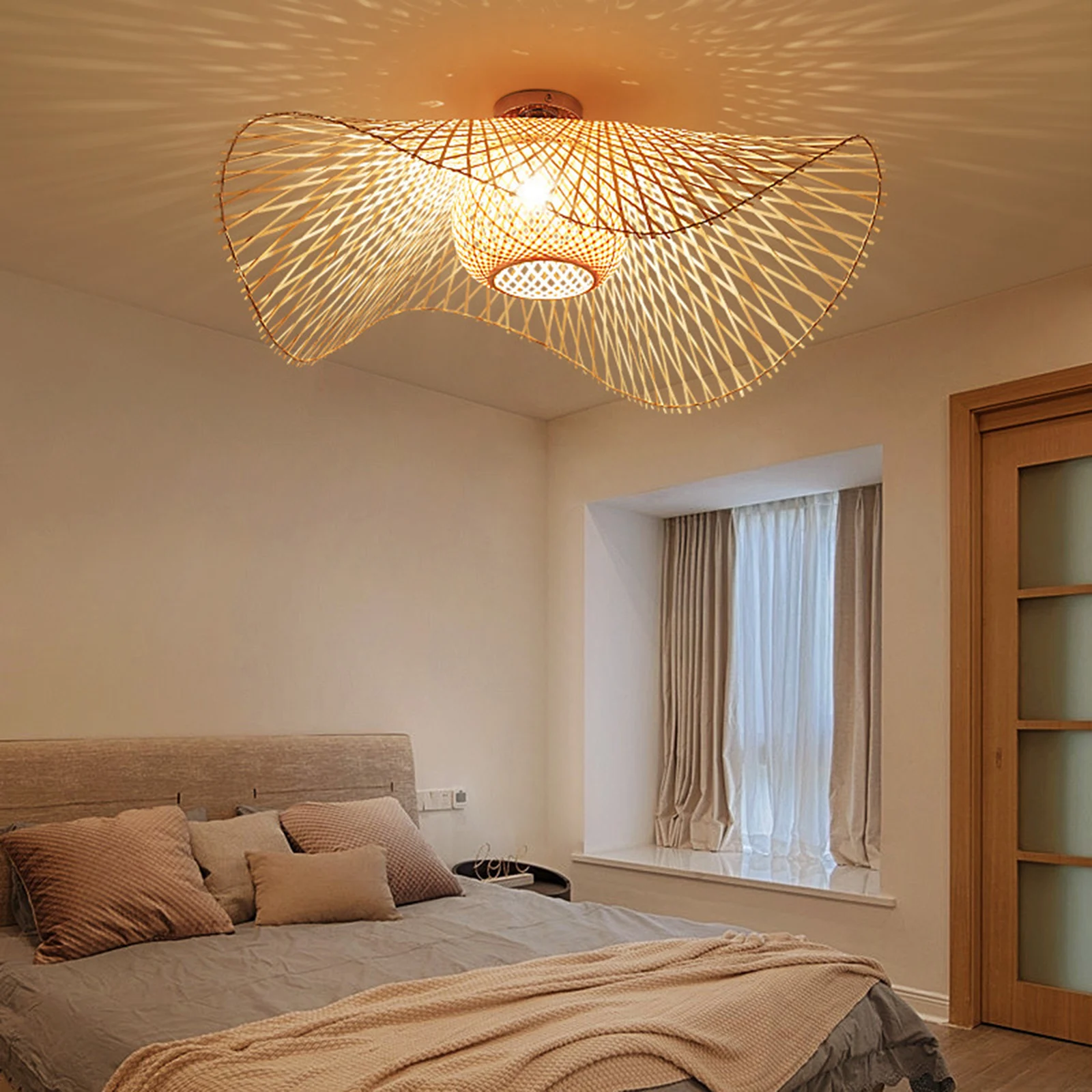 Chandelier Lamp Shade Bedroom Hotel Restaurant Decoration Round Rattan 