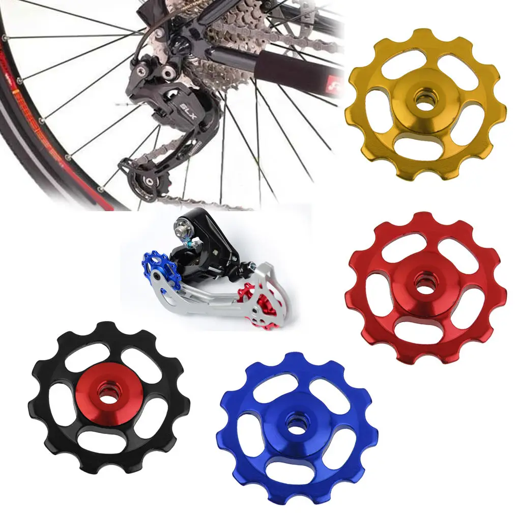 11T Aluminum Alloy Sealed Bearing Jockey Wheel Rear Derailleur Pulley for Mountain Road MTB Bike Gold/Black/Red/Blue