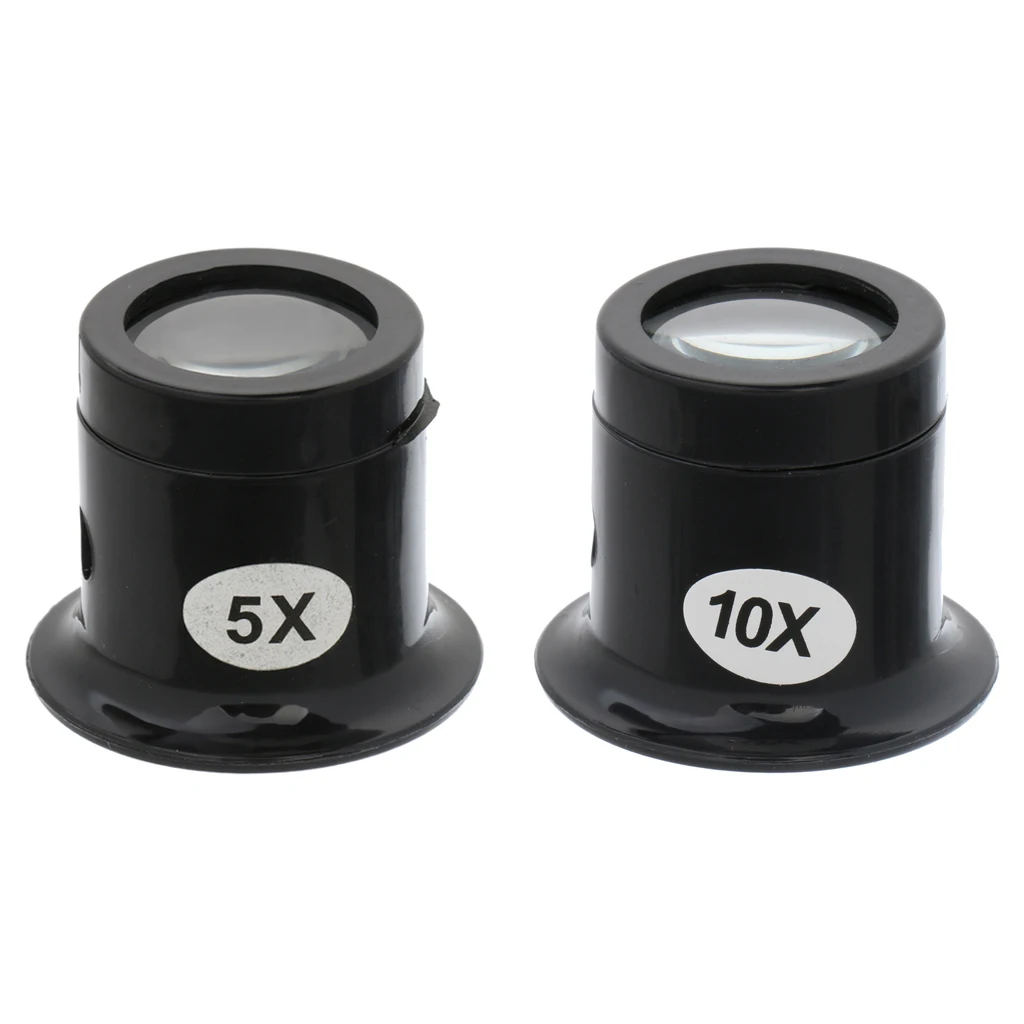 2pcs Eye Jewelers Loupe Magnifier 10X 5X Magnification Glass Loupe Lens