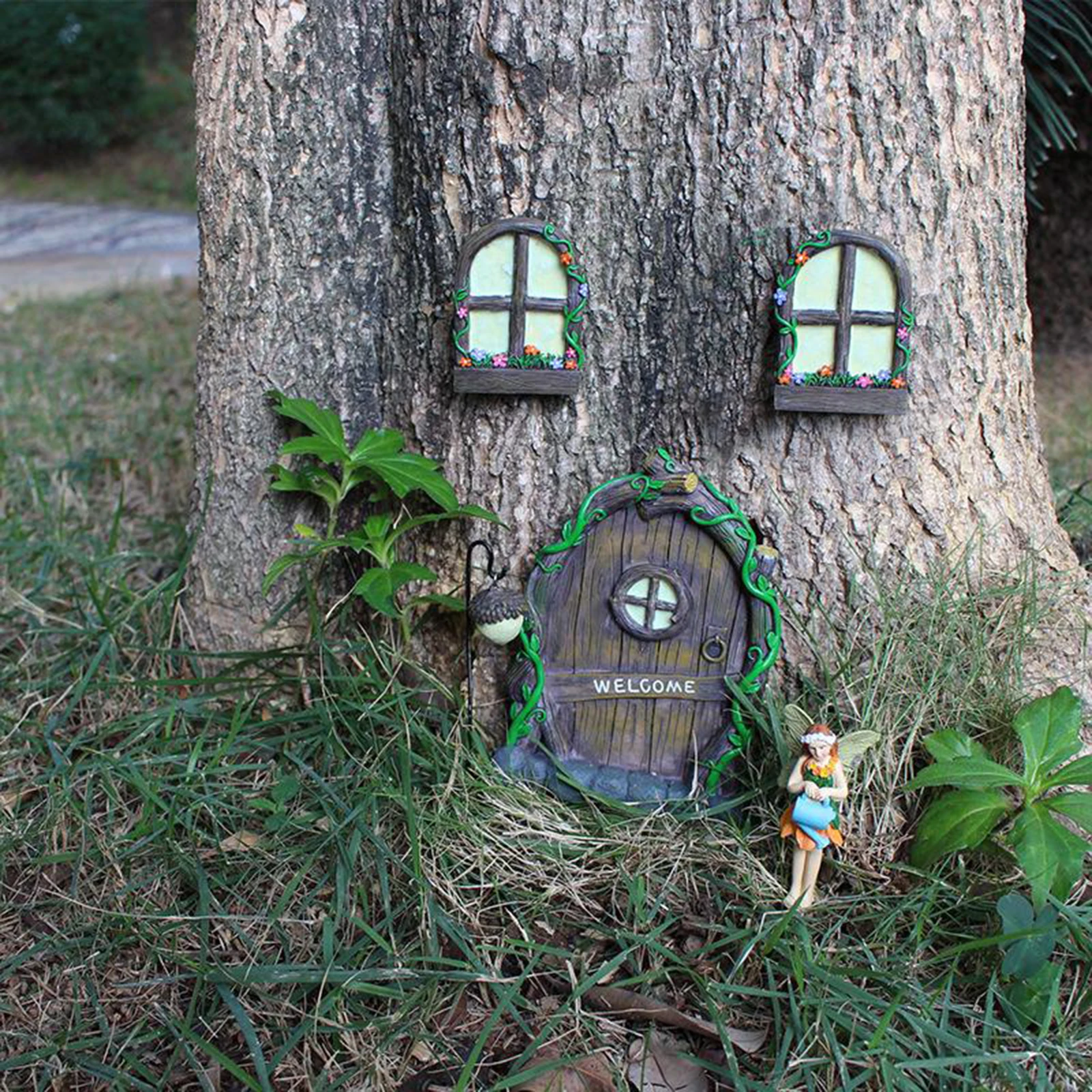 Cute Miniature Fairy Gnome Window Fairies Sleeping Door for Garden Decor