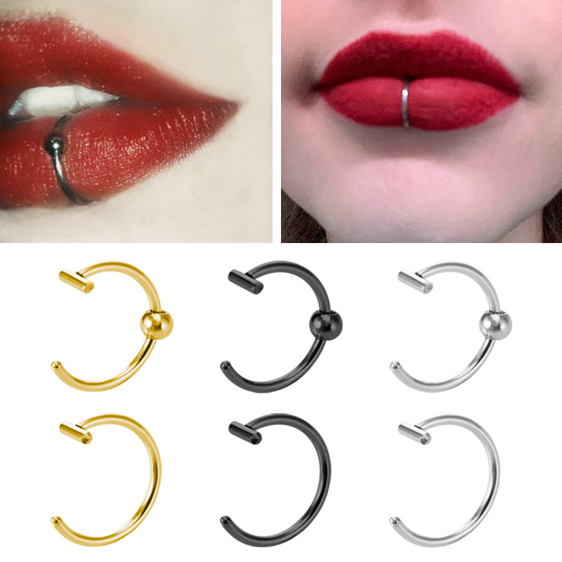 3 stücke Gefälschte Lip Ring Clip auf Mund Gefälschte Piercing Edelstahl Nase Ringe Septum Punk Hoop Ohrring für Frauen nicht-Durchbohrten Schmuck – Detail 3