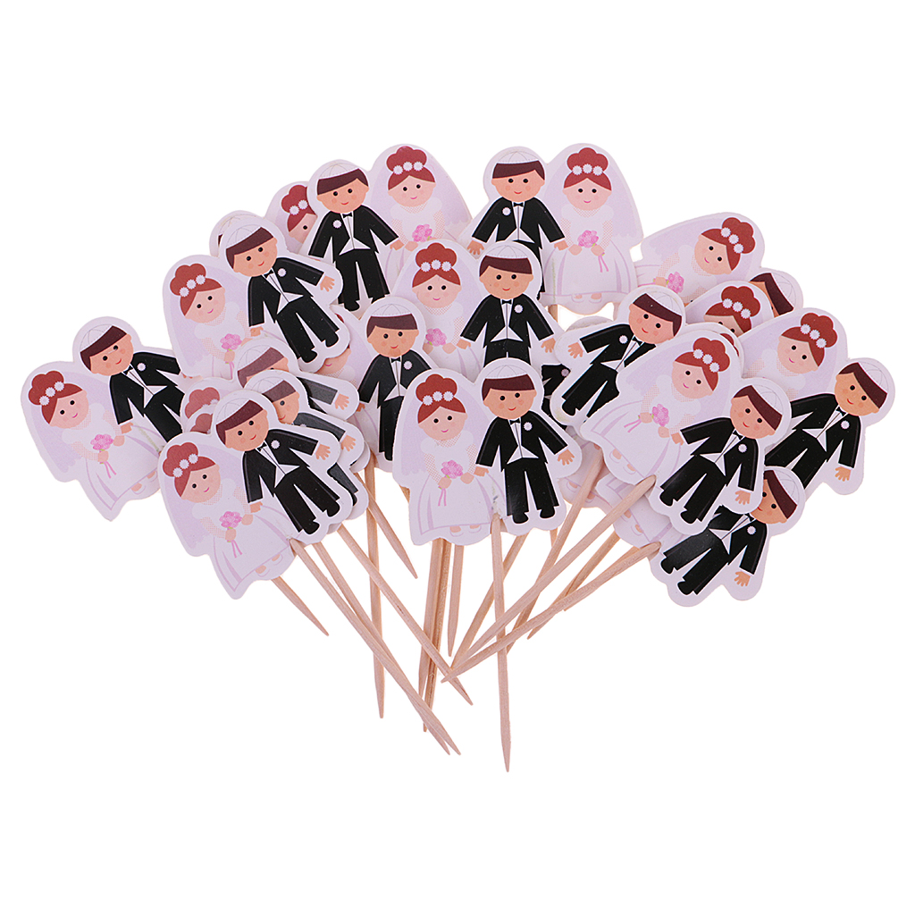20pcs Paper Bride and Groom Cupcake Pick Topper Wedding Party Decoration