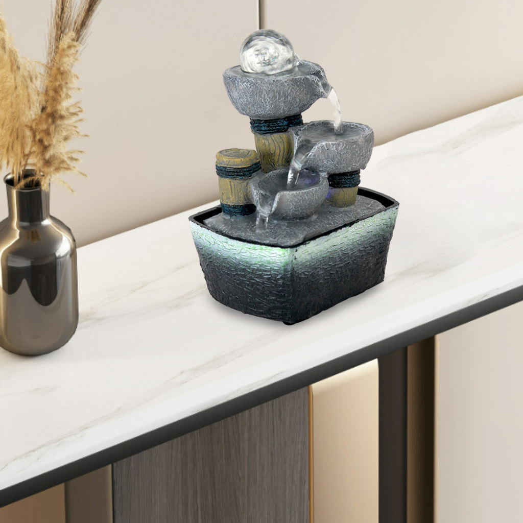 Tabletop Fountain with Rolling Ball with Light Zen Water Feature for Office