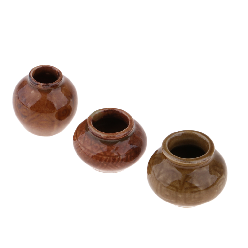 3Pcs Vintage Ceramic China Porcelain Vase Ceramic Pot 1/6 Dollhouse Miniature Home Item Dollhouse Porcelain Vase