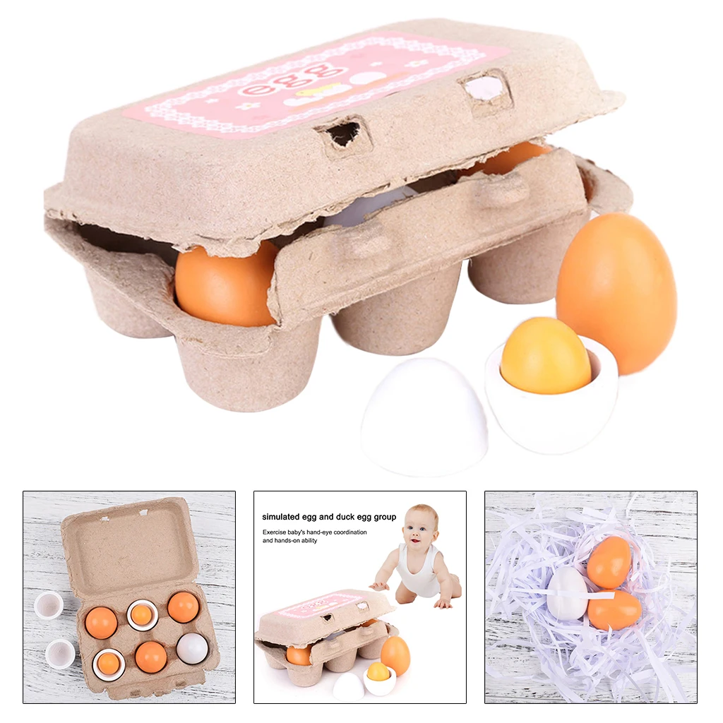 1Set Wooden Eggs Toy Pretend Play Food Toy Kid Educational Toy Xmas Gifts