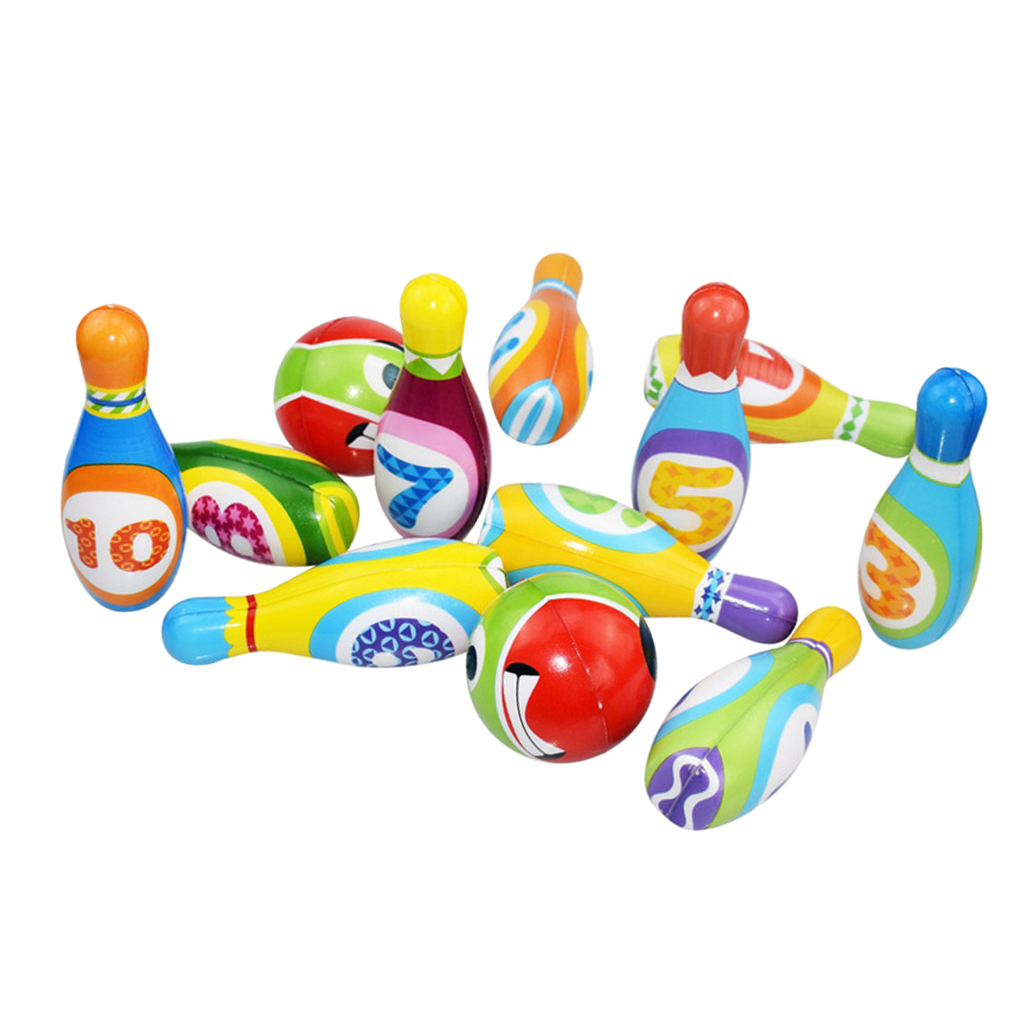 12pcs Kids Colorful Bowling Set, Toddlers Educational Toys, 10 Pins 2 Bowling