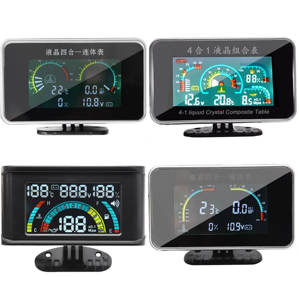 4-in-1 Car LCD Digital LCD Instrument Oil Pressure Gauge Voltmeter Fuel Gauge...