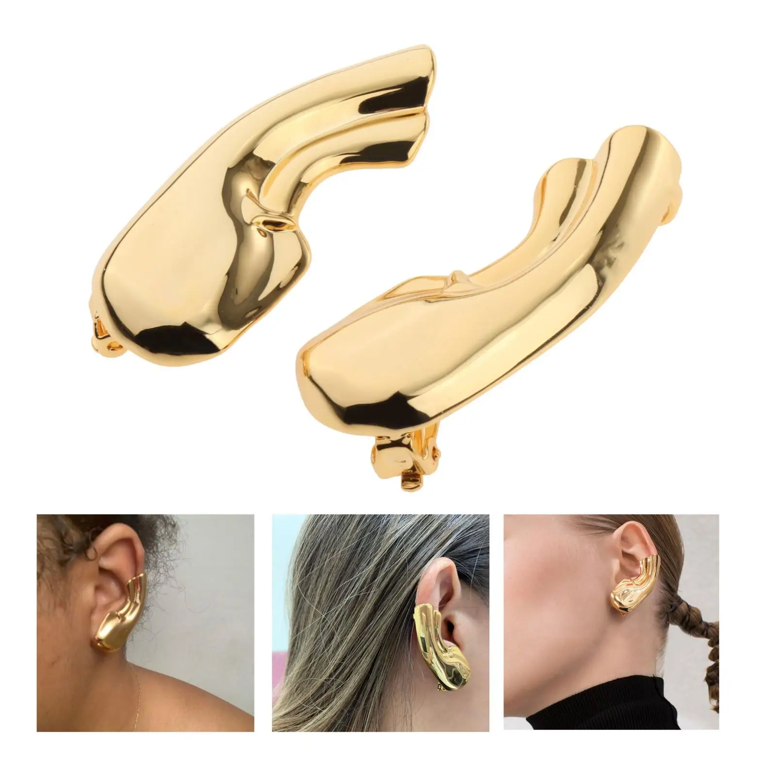 Fashion Ear Cuff,  Clip on Earrings Set Copper Ear Clip Fake  Earring Non Piercing  Ear Clip Auricle Gold