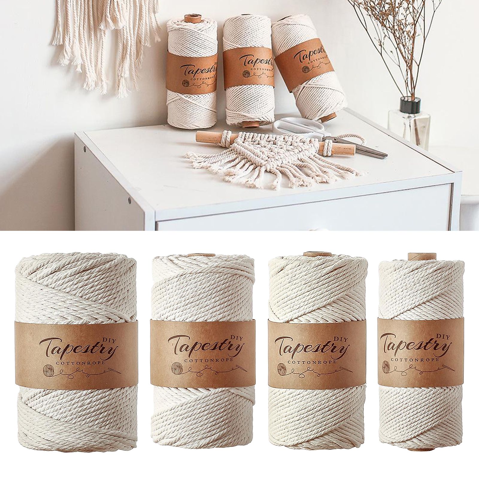 Natural macrame cord 2-5mm cotton cord 50-100m skein cotton rope for DIY