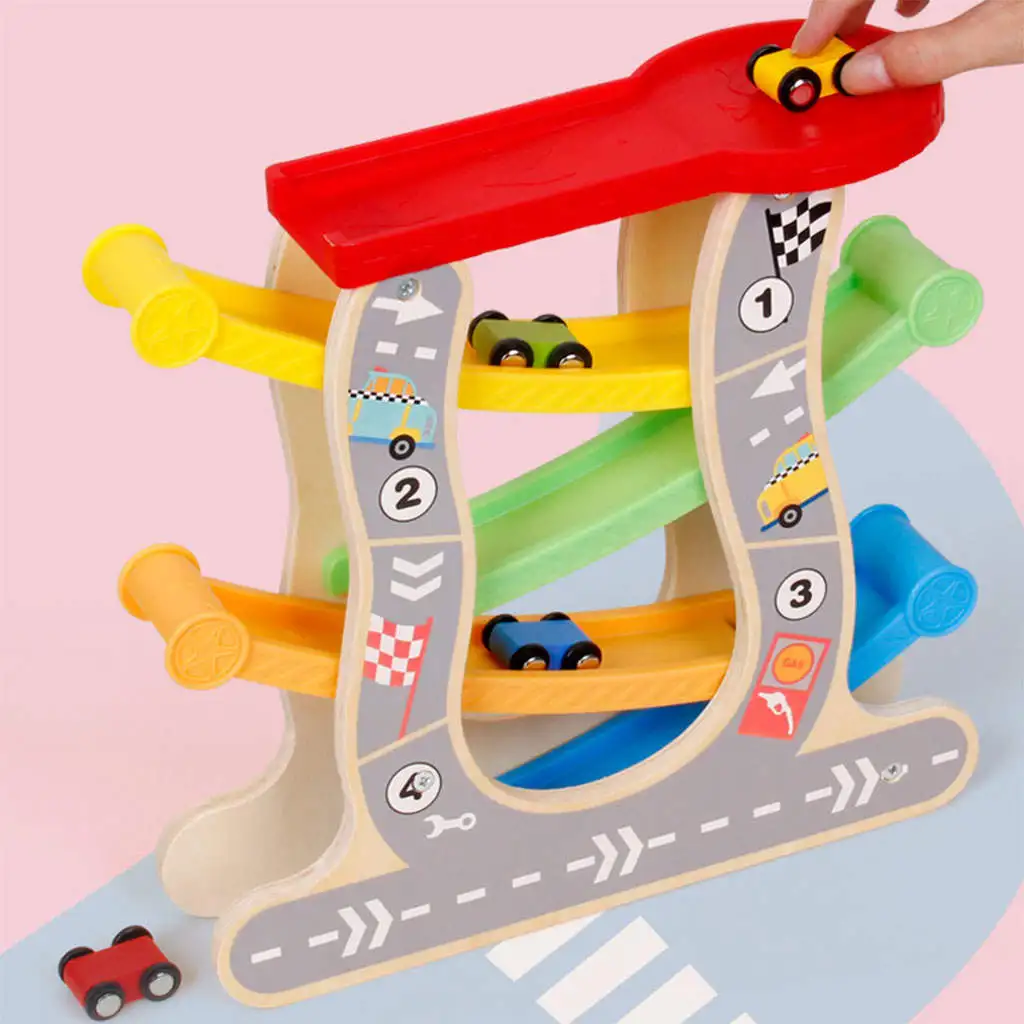 Toddler Car Ramp Toys Montessori Educational Wooden Toys Racing Car Toys for Boys Girls 1 2 3 4 Toddlers