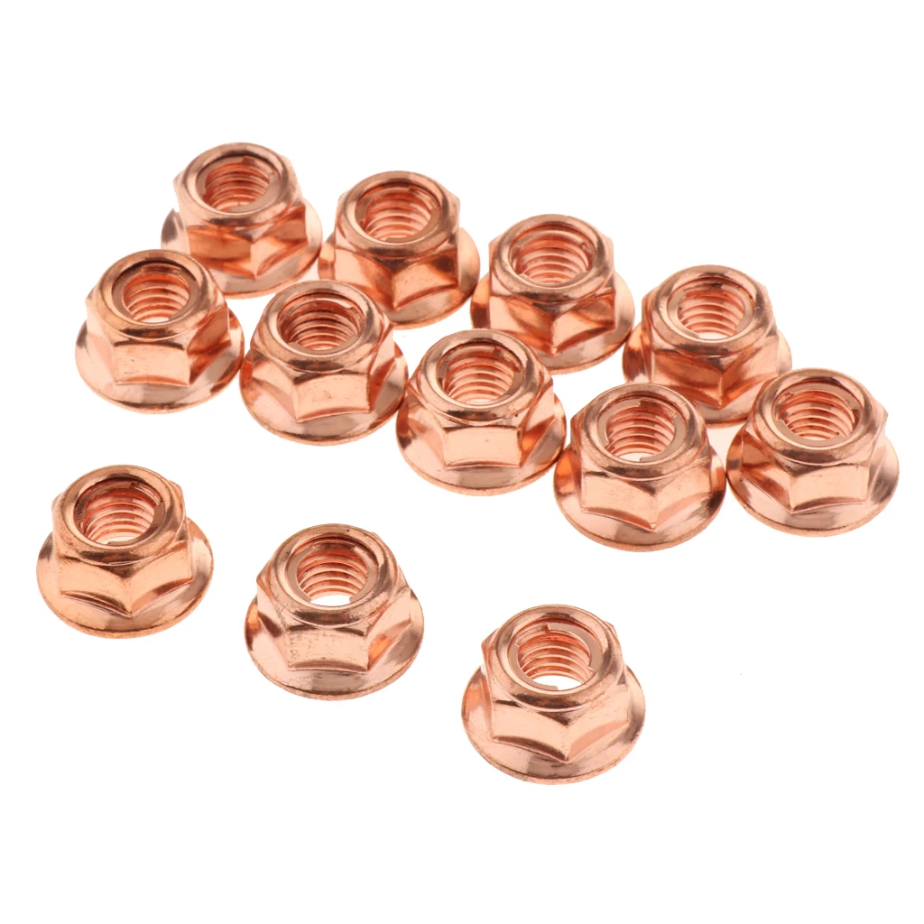 Copper Lock Nuts 8mm Exhaust Manifold & More; Set of 12 A1201420072 for BMW 3 Series E30 Carbon steel + copper plated