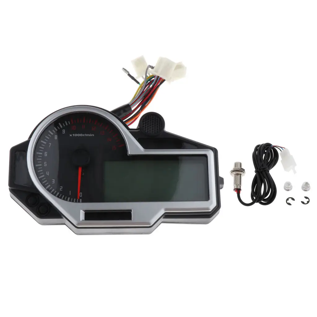 LED 1-6 Gear 15000 RPM Motorcycle Odometer Tachometer Speedometer Gauge 12V