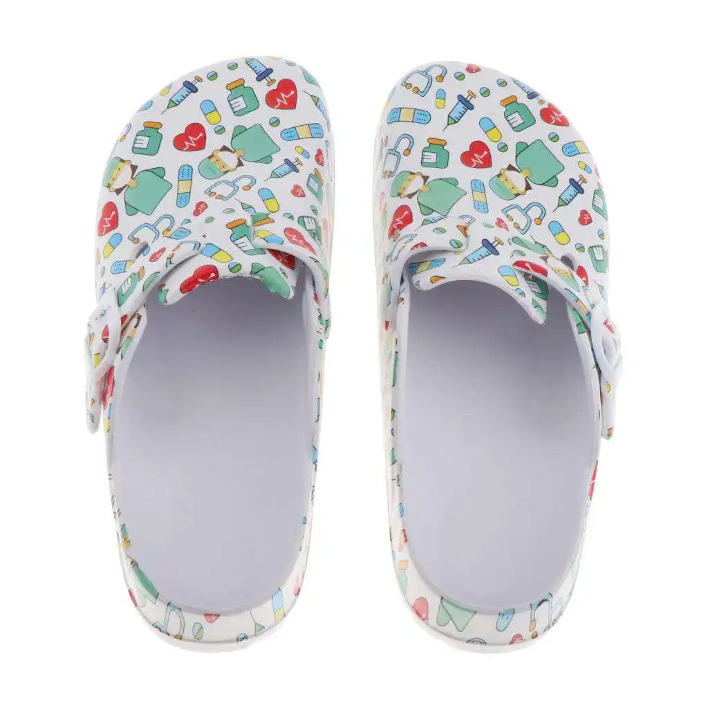Women Printed Work Shoes for Nursing Chef Kitchen Restaurant Summer Casual Slip Resistant Clogs Flat Shoes