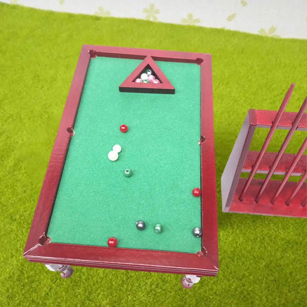 Mini Dollhouse Wooden Pool Table in 1:12 Scale Provides Landscape Decor