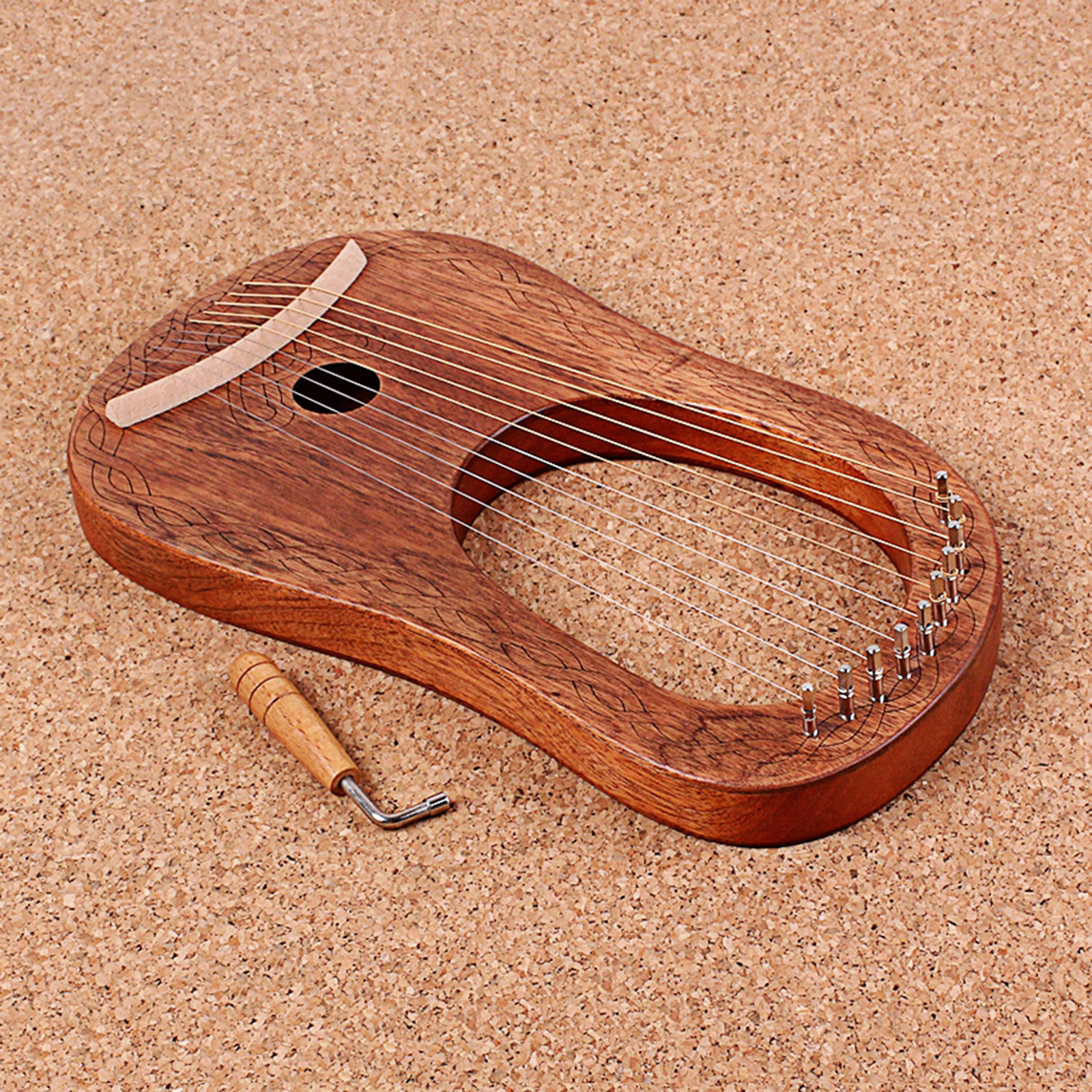 Engraved Exquisite 10-string Lyre Harp with Wrench Perfect Gifts for Kids