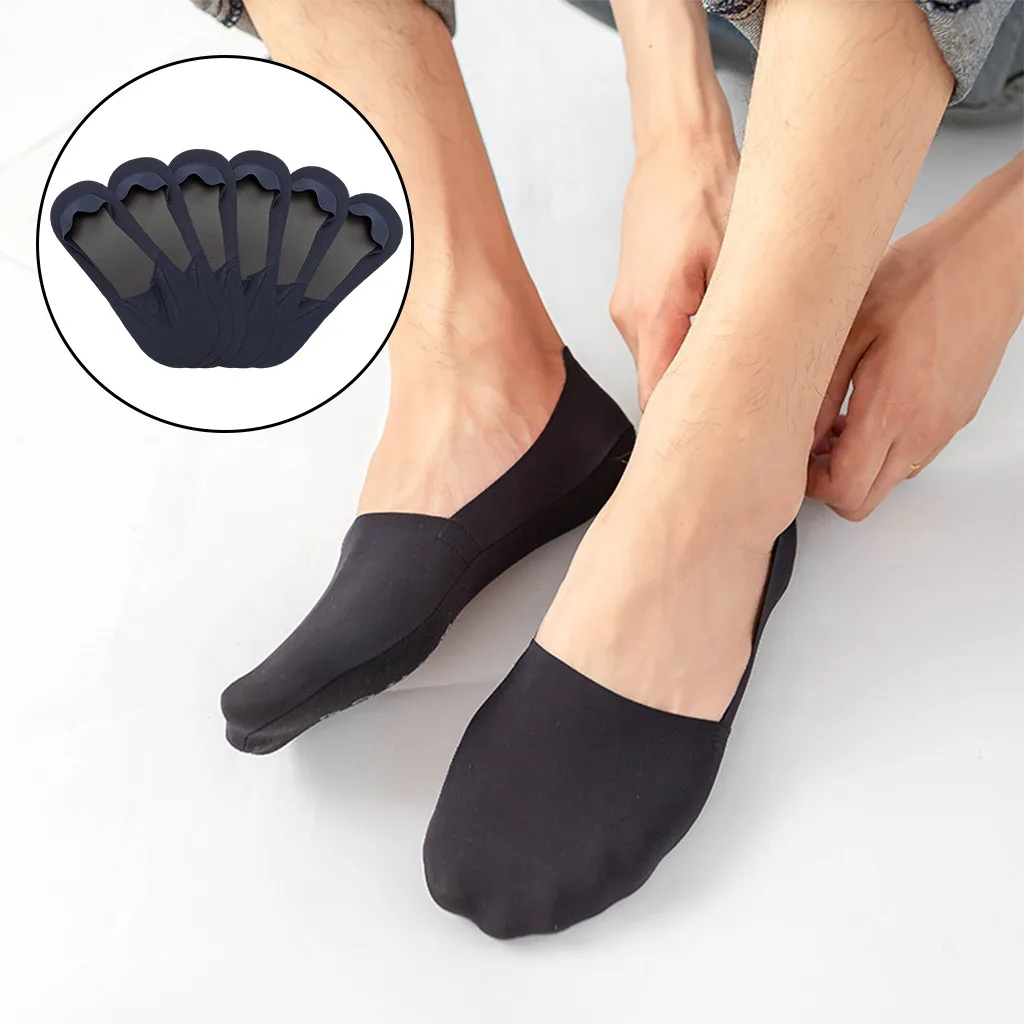 3 Pairs Breathable Invisible Boat Socks Mens No Show Low Cut Invisible Ice Silk Socks Non Slip Grip Liner Socks for Sneakers