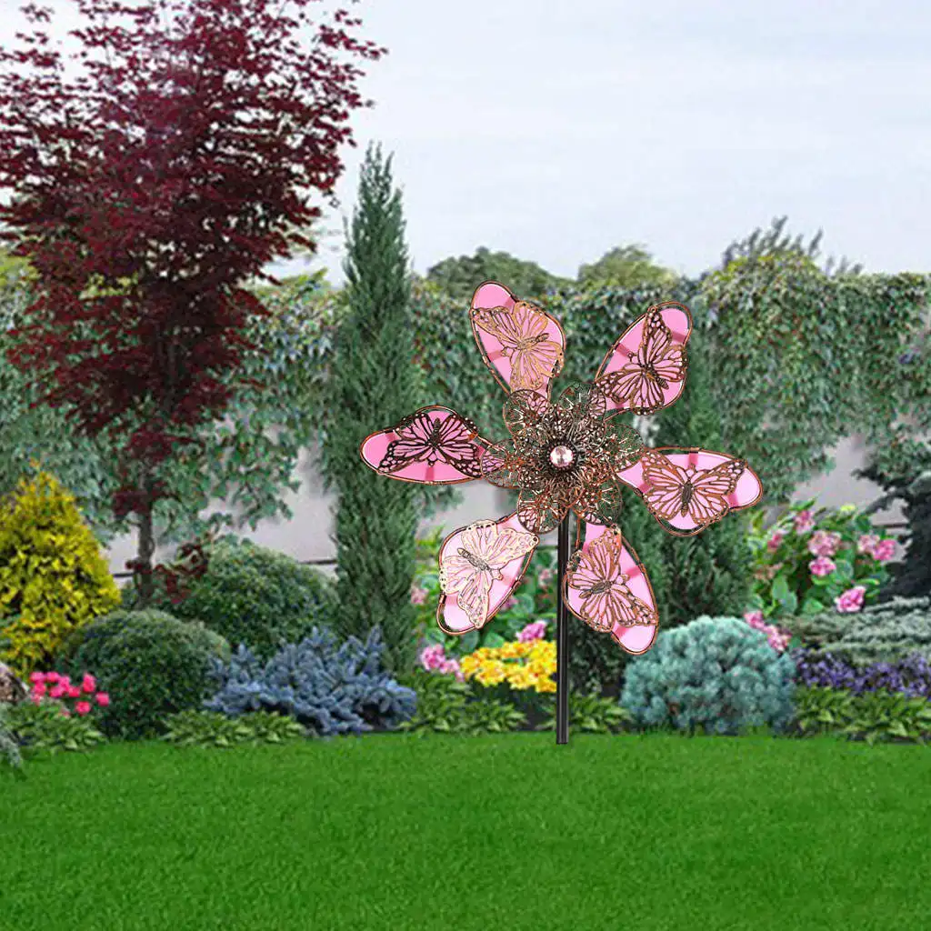 Luminous Butterfly Garden Wind Spinner Yard Patio Windmill Backyard Decorating Pinwheel w/ Ground Stake Whimsical Gifts